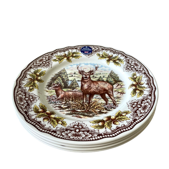 Royal Stafford Homeland STAG Salad Plates Plates 8.5" Set of 2 Thanksgiving NEW - Picture 4 of 11